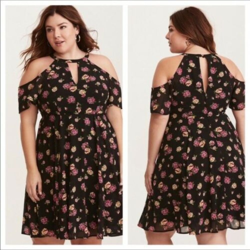 Torrid Floral Chiffon Cold Shoulder Dress H10671 - Picture 1 of 12